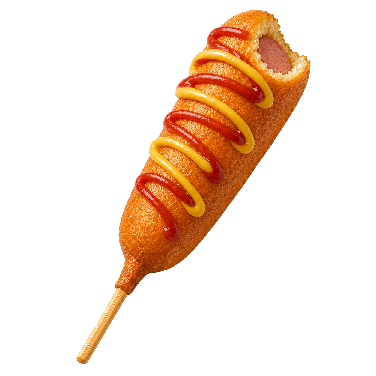 Corndog with ketchup and mustard